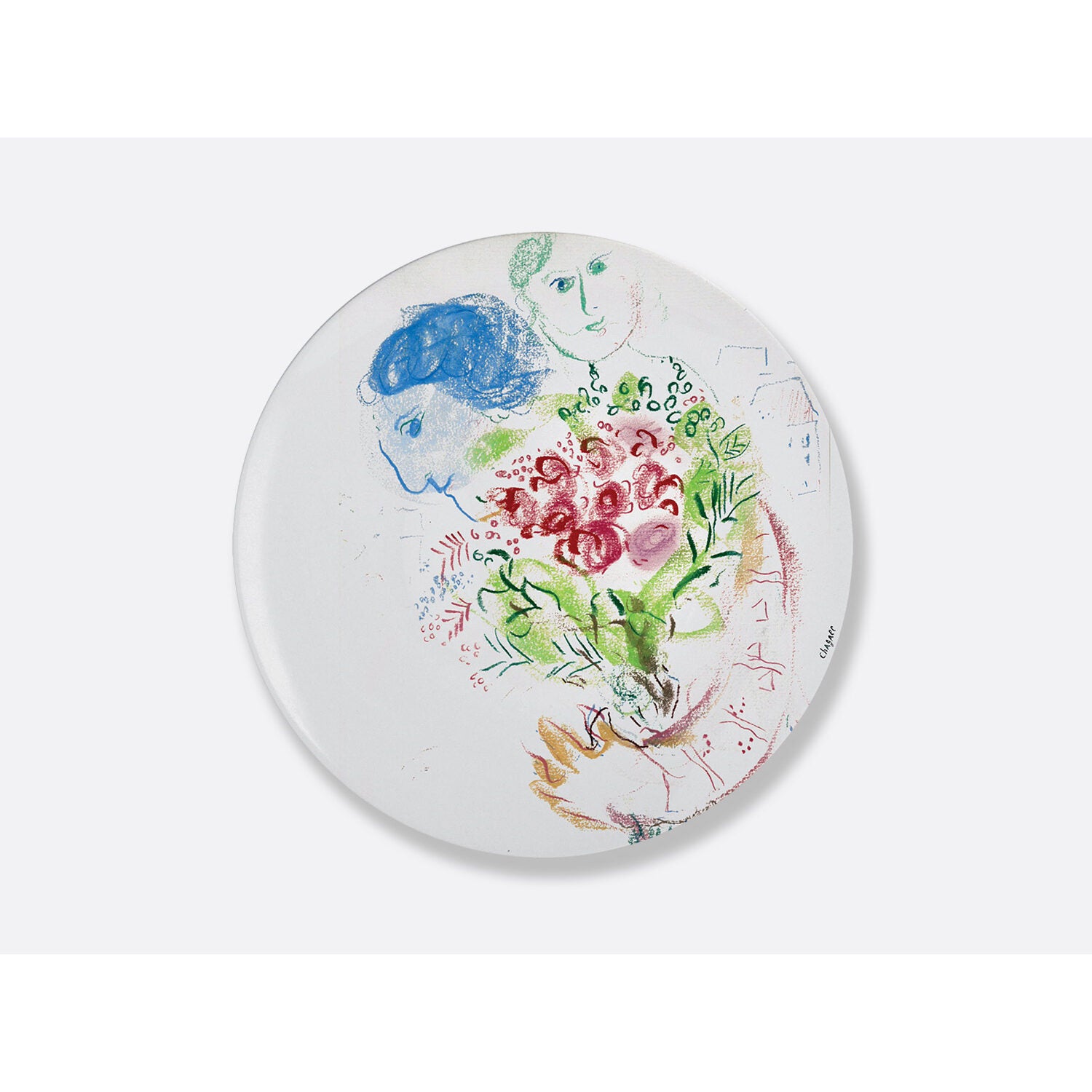 Bernardaud Gift box set of 6 dinner plates 10.5", Limoges porcelain, Marc Chagall collection, detail view