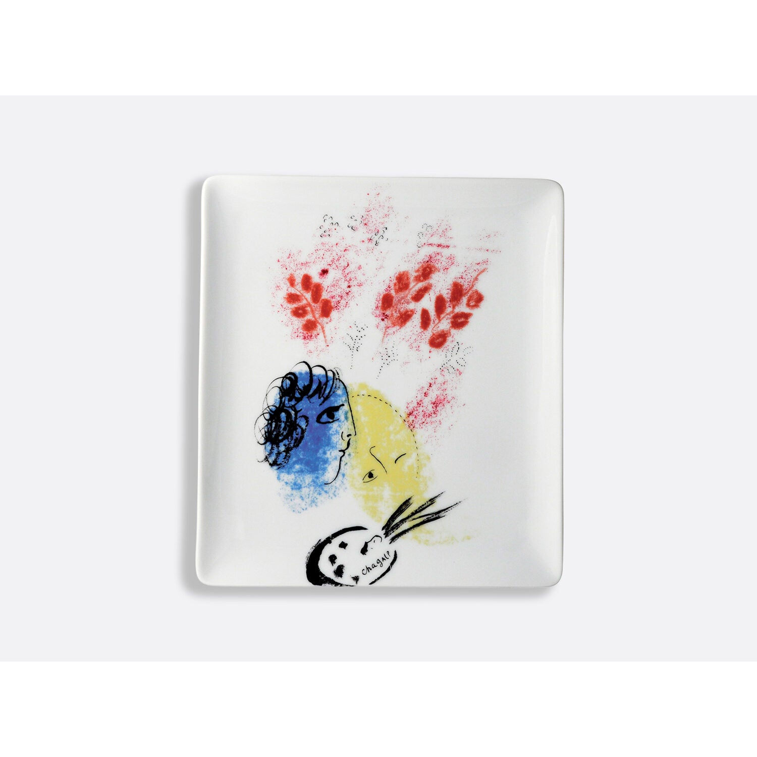 Bernardaud Rectangular tray "Double face blue and yellow", Limoges porcelain, Marc Chagall collection, on a white background