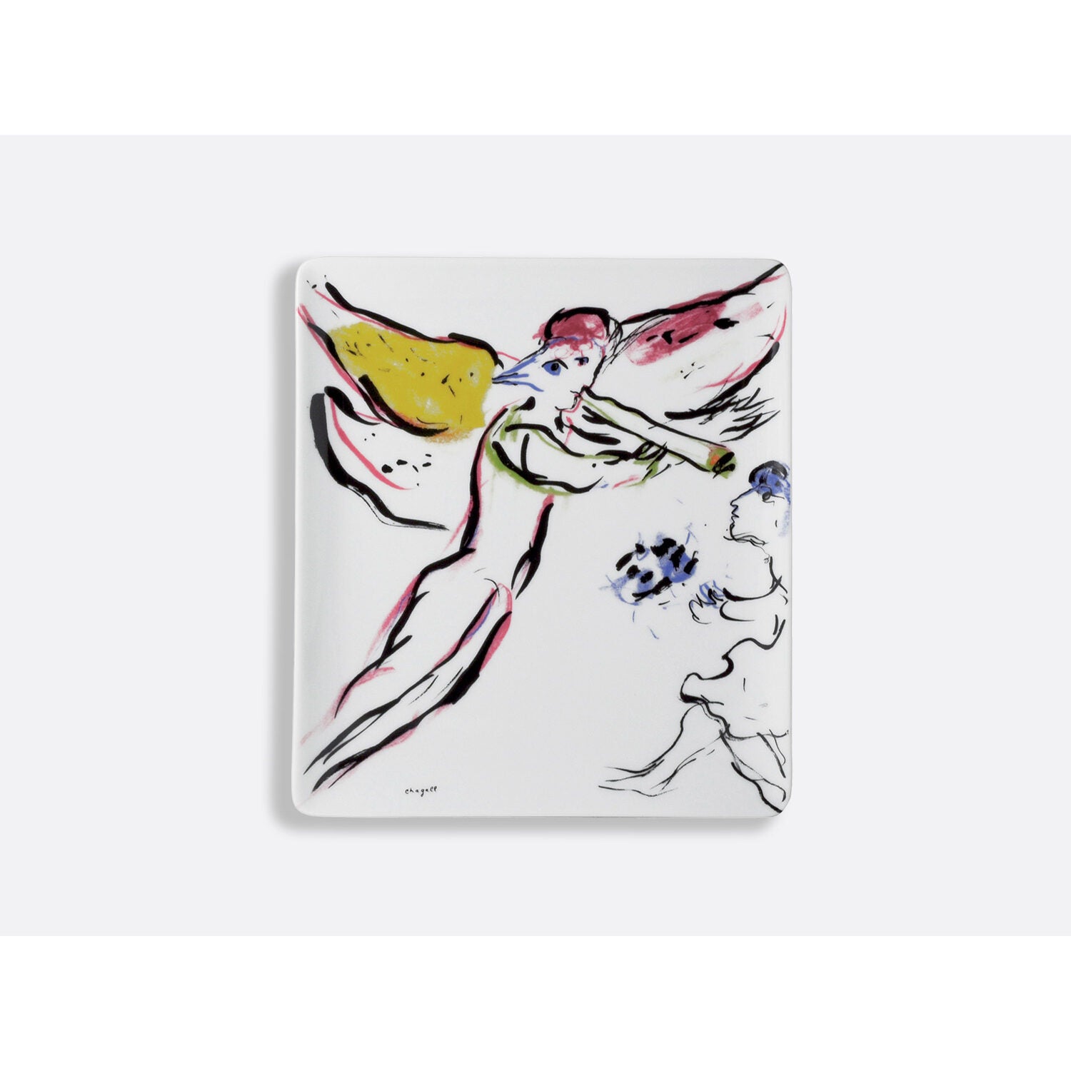 Bernardaud Rectangular tray "Sketch for Red Angel", Limoges porcelain, Marc Chagall collection, on a white background
