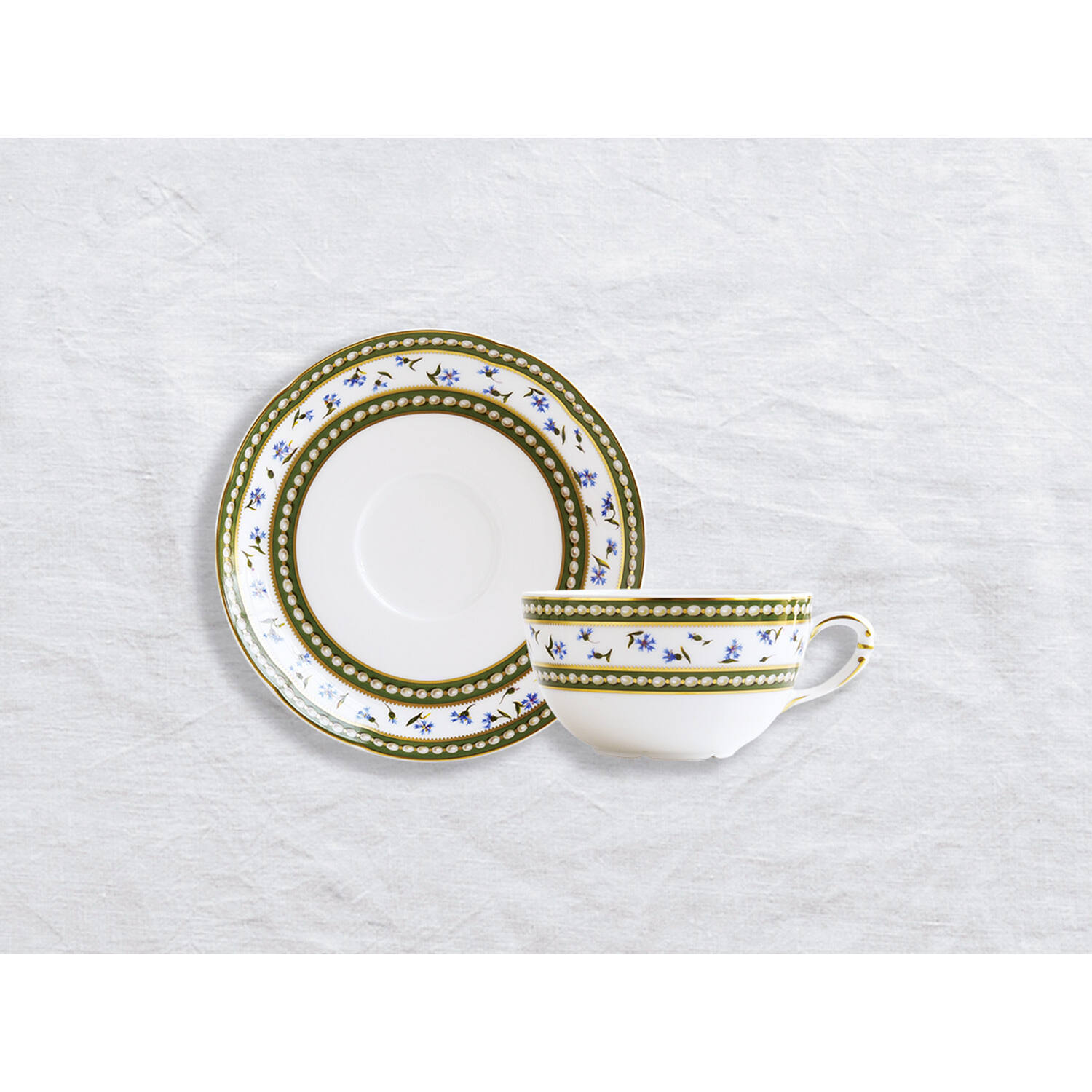Bernardaud Tea cup and saucer, Limoges porcelain, Marie-Antoinette collection, on a white background