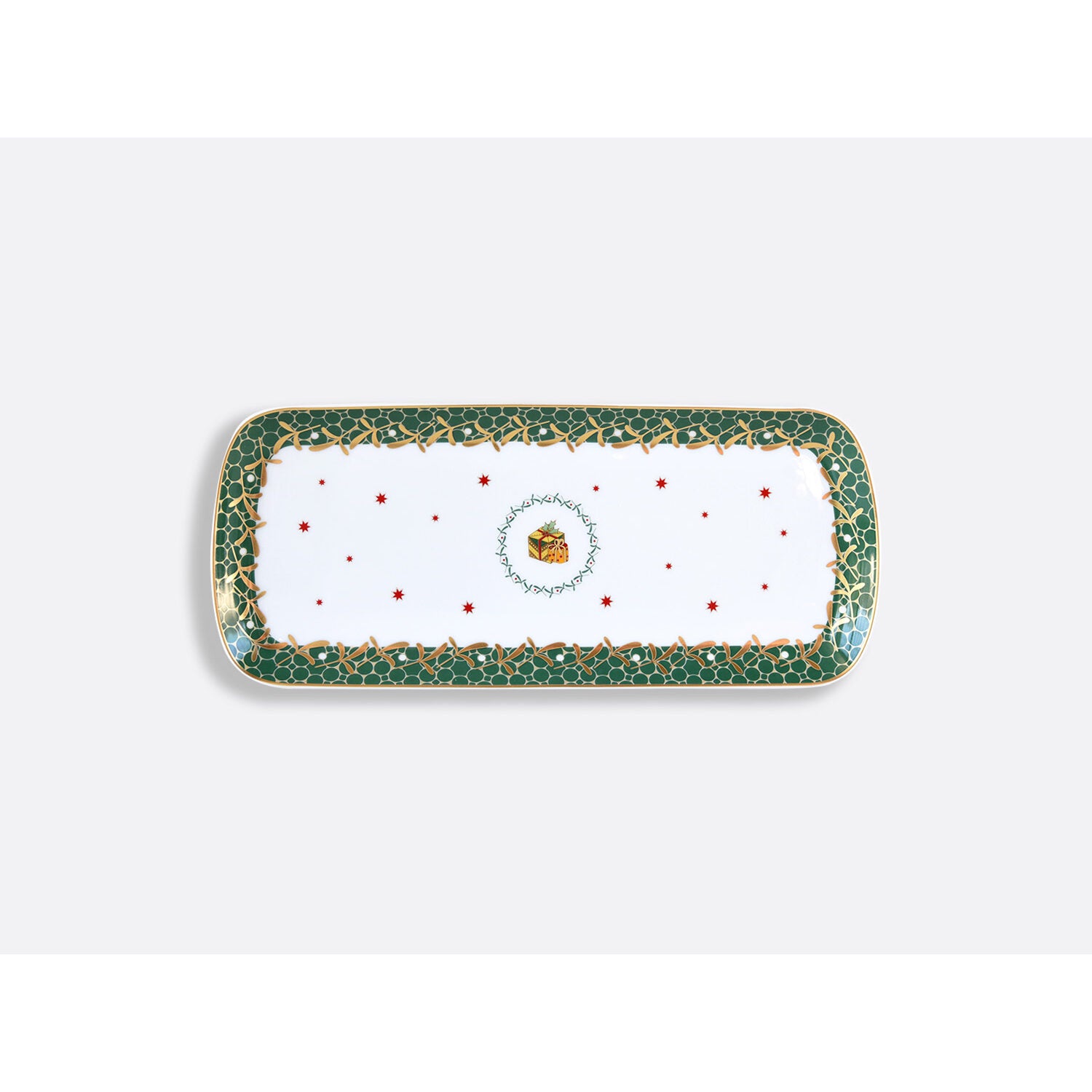 Bernardaud Cake platter rectangular 16", Limoges porcelain, Noël collection, on a white background