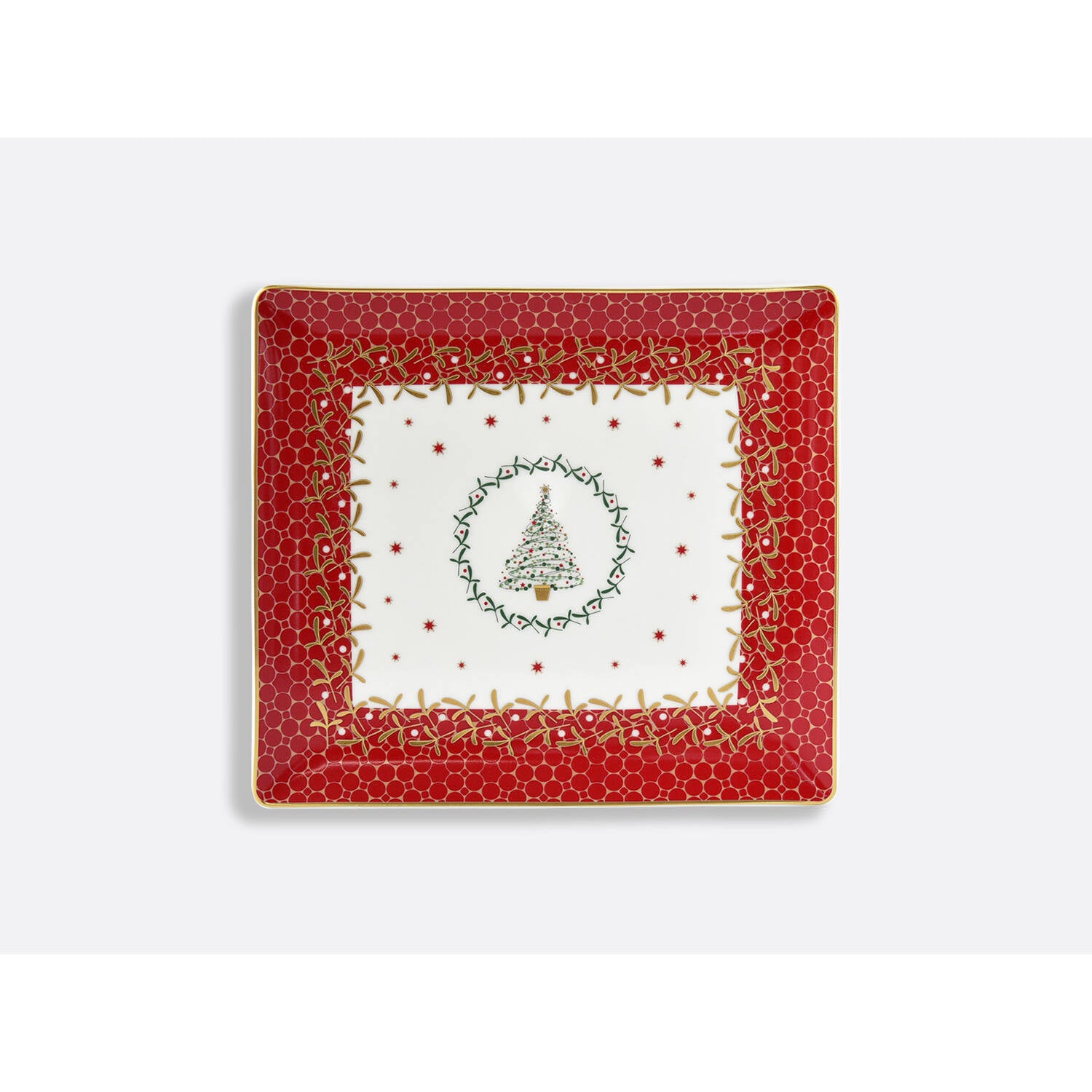 Bernardaud Rectangular tray 8.7" X 7.7", Limoges porcelain, Noël collection, on a white background