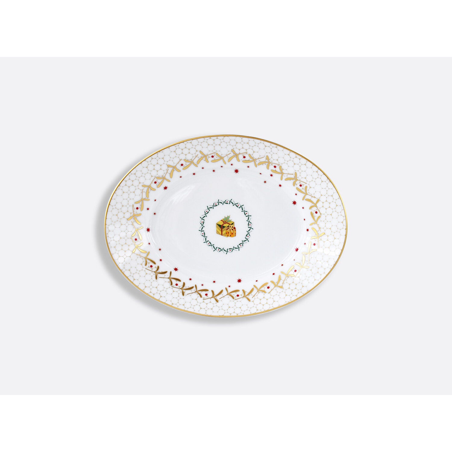 Bernardaud Relish dish 9" x 5", Limoges porcelain, Noël collection, on a white background