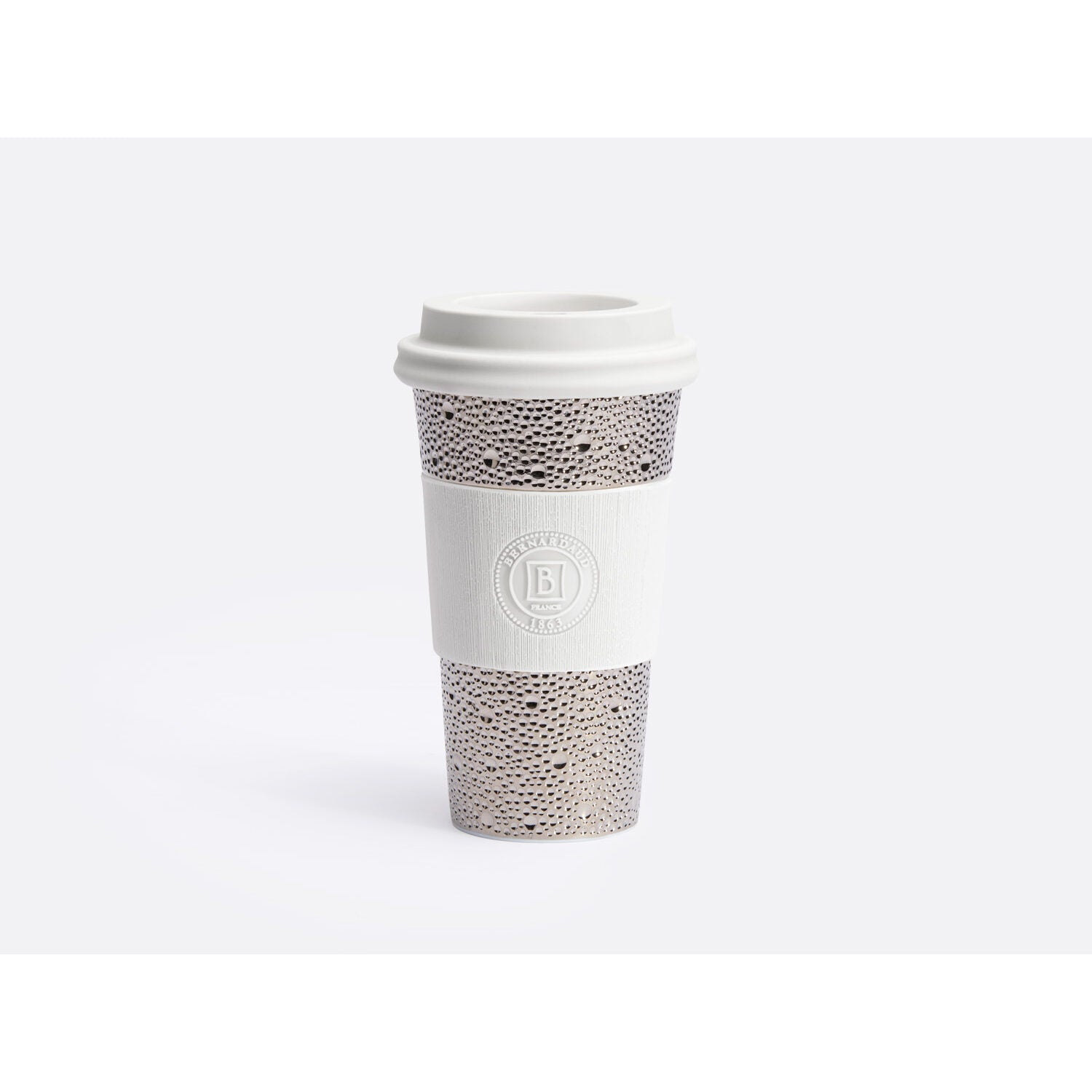 Bernardaud Nomad mug 16 oz Ecume Platine, Limoges porcelain, on a white background
