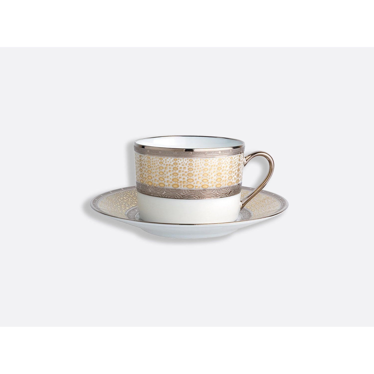 Bernardaud Set of tea cups and saucers 5 oz, Limoges porcelain, OR D'azur collection, on a white background