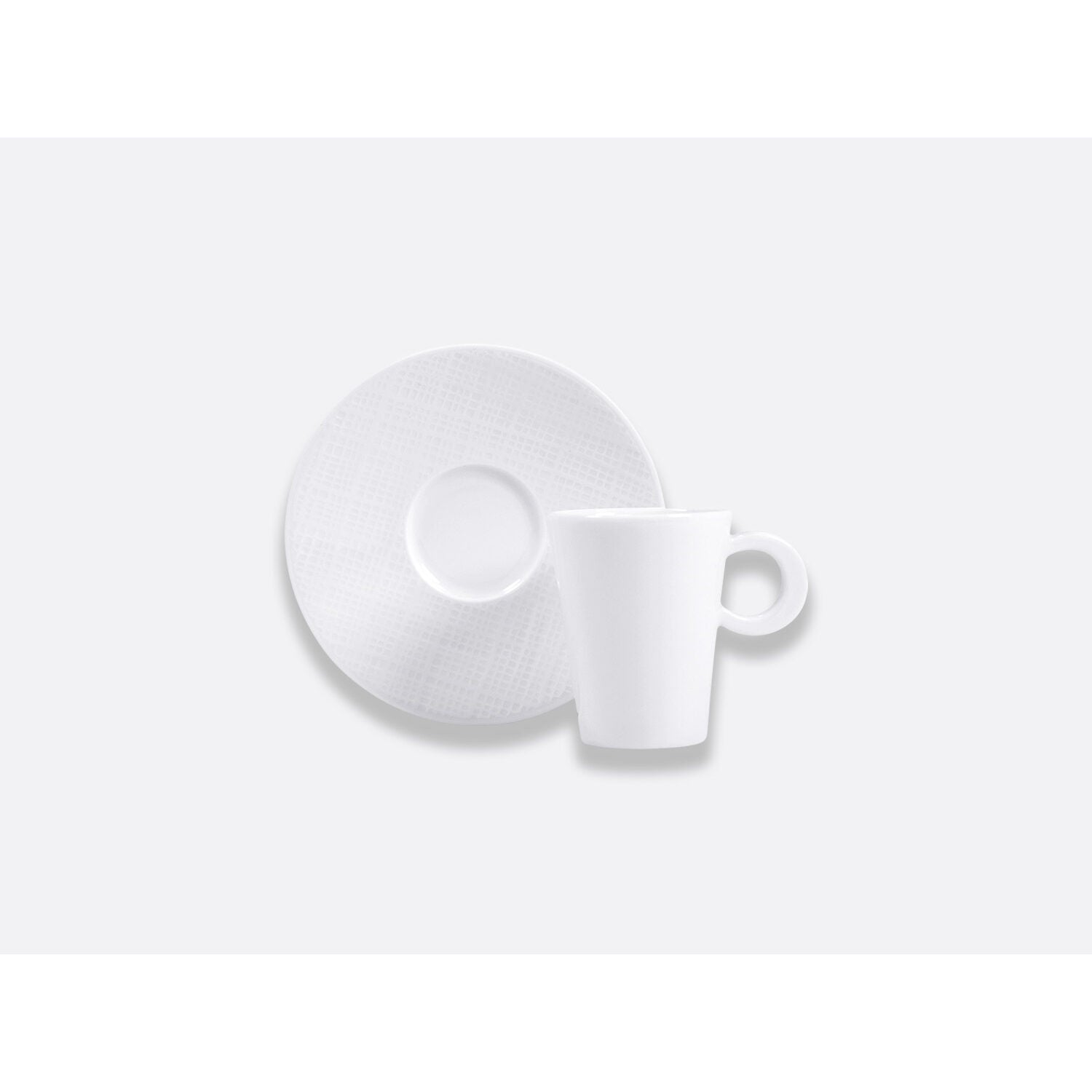 Bernardaud Espresso cup and saucer 2 oz, Limoges porcelain, Organza collection, on a white background