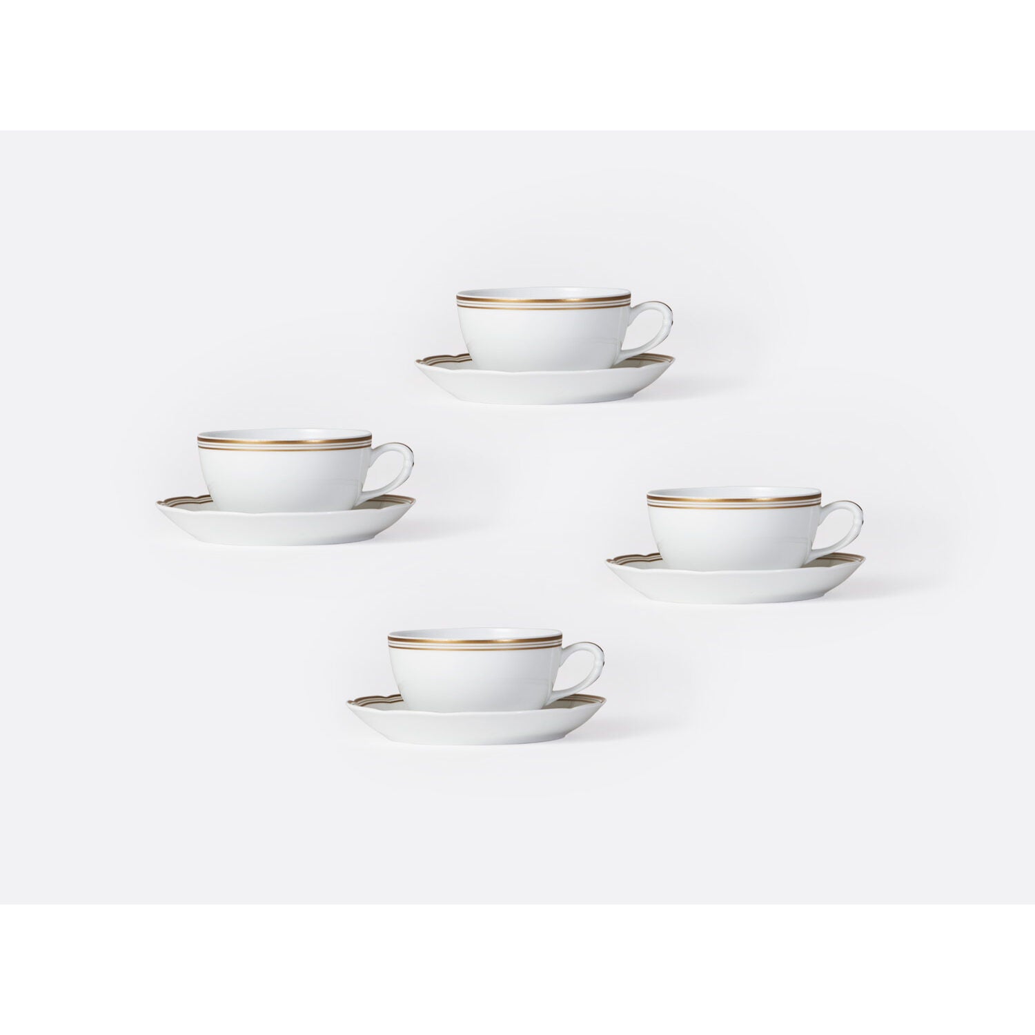 Bernardaud Set of tea cups and saucers 4.5 oz, Limoges porcelain, Pompadour collection, detail view