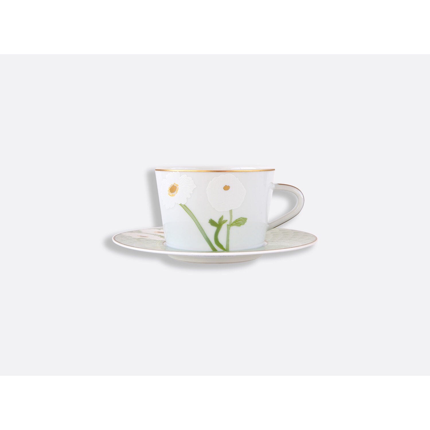Bernardaud Tea cup and saucer 5 oz, Limoges porcelain, Praiana collection, detail view