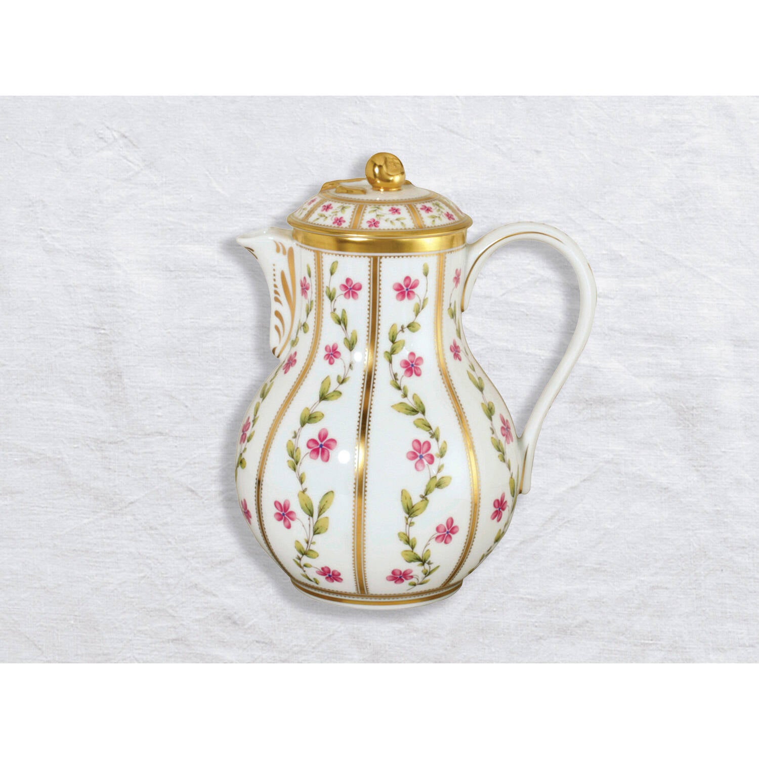 Bernardaud Coffee pot 37 oz, Limoges porcelain, Roseraie collection, on a white background
