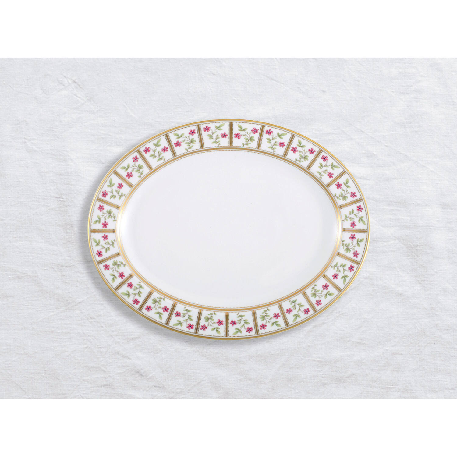 Bernardaud Oval platter 13", Limoges porcelain, Roseraie collection, on a white background