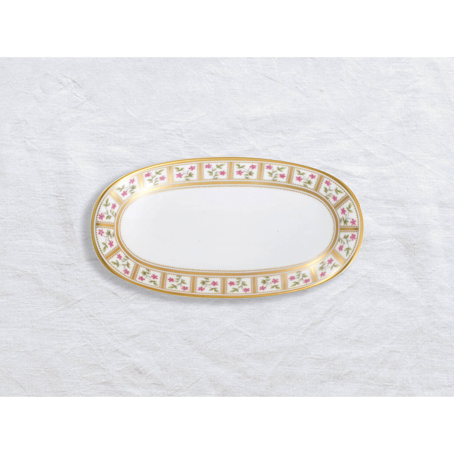 Bernardaud Relish dish 9" x 5", Limoges porcelain, Roseraie collection, on a white background