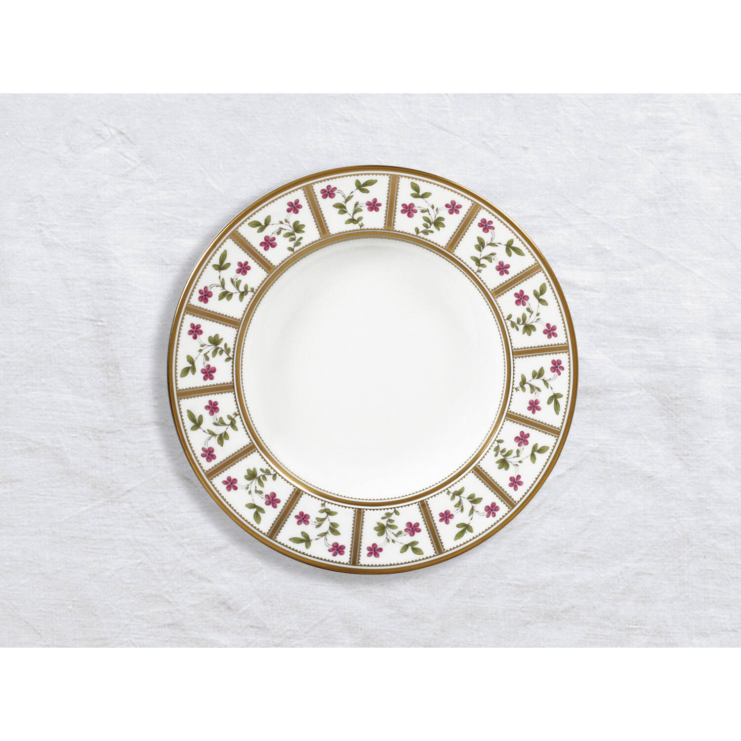 Bernardaud Rim soup 9", Limoges porcelain, Roseraie collection, on a white background
