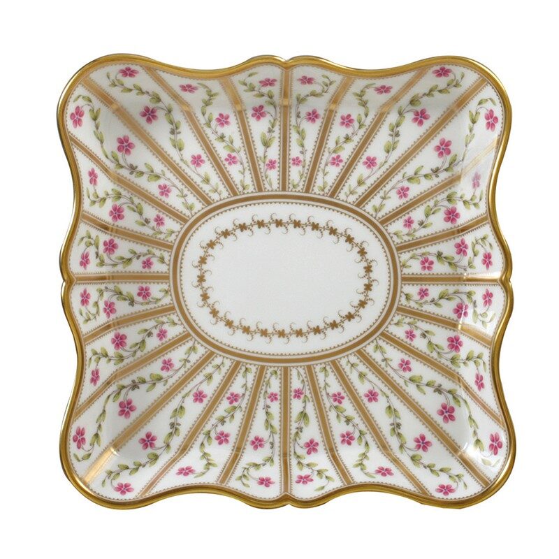 Bernardaud SQUARE SCALLOPED TRAY- 8" x 8", Limoges porcelain, Roseraie collection, on a white background
