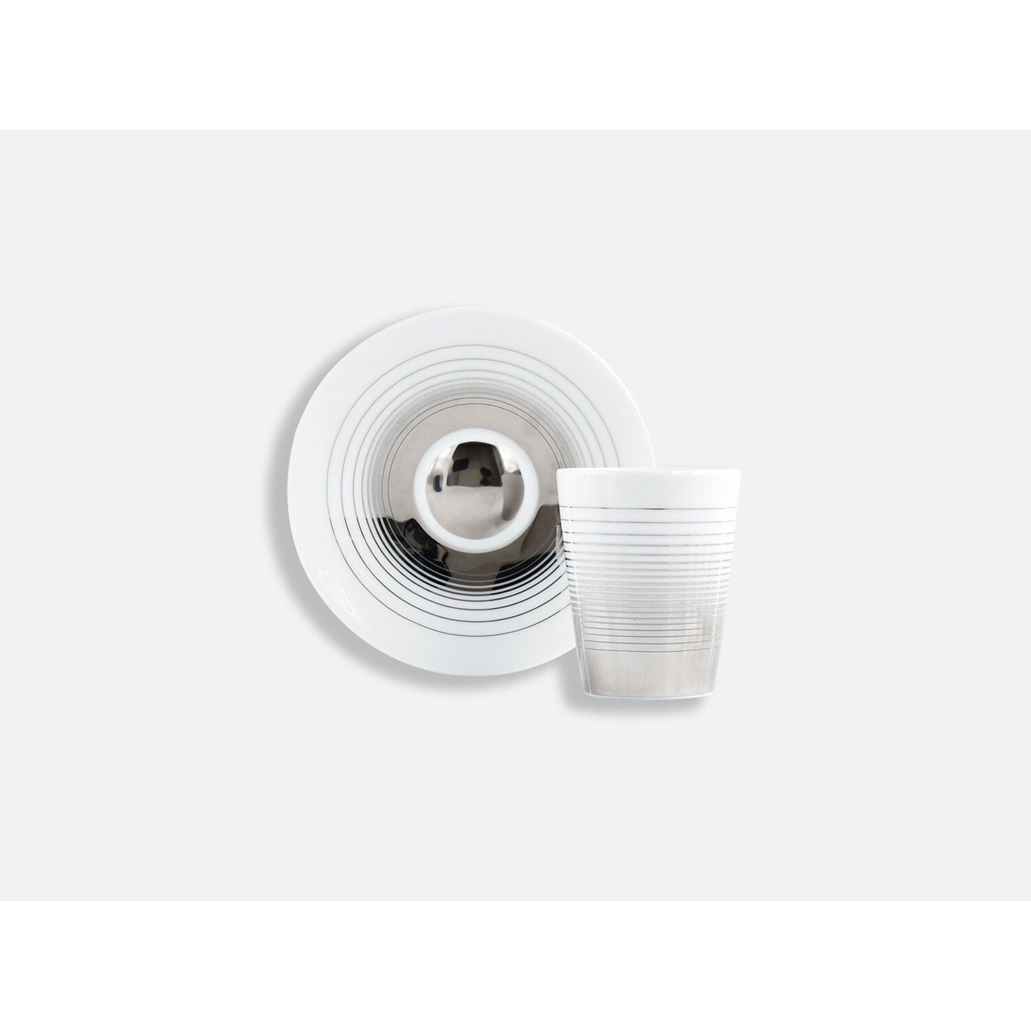 Bernardaud Set of 2 handle-less espresso cups and saucers 2.4 oz, Limoges porcelain, detail view