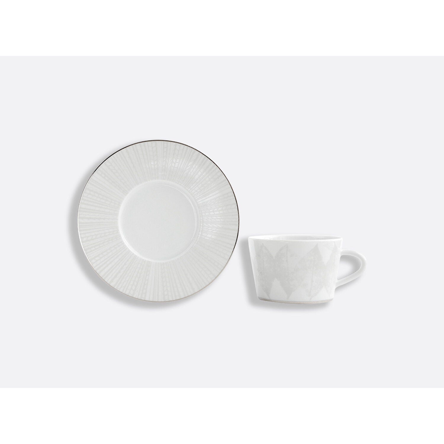 Bernardaud Tea cup & saucer 5 oz, Limoges porcelain, Silva collection, on a white background