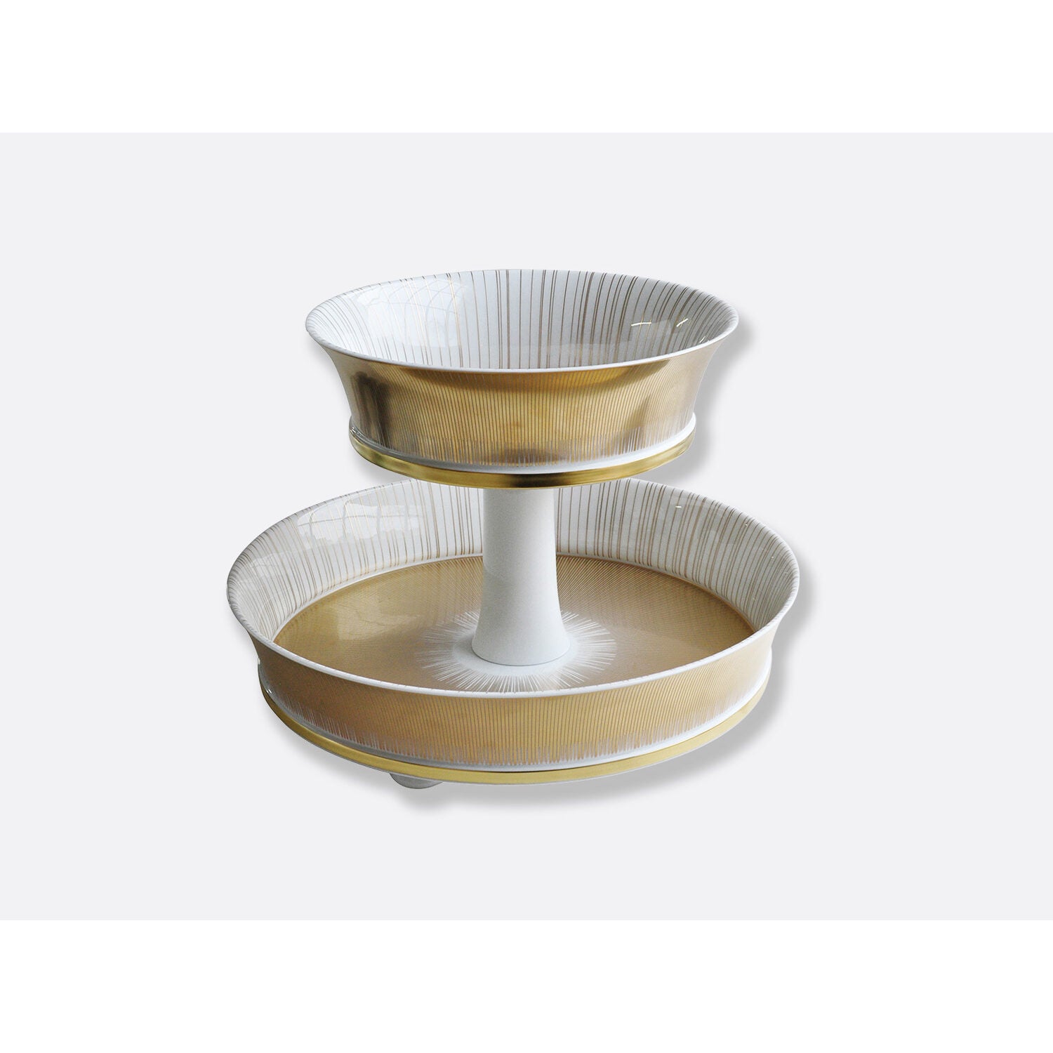 Bernardaud 2 tier tray, Limoges porcelain, Sol collection, on a white background