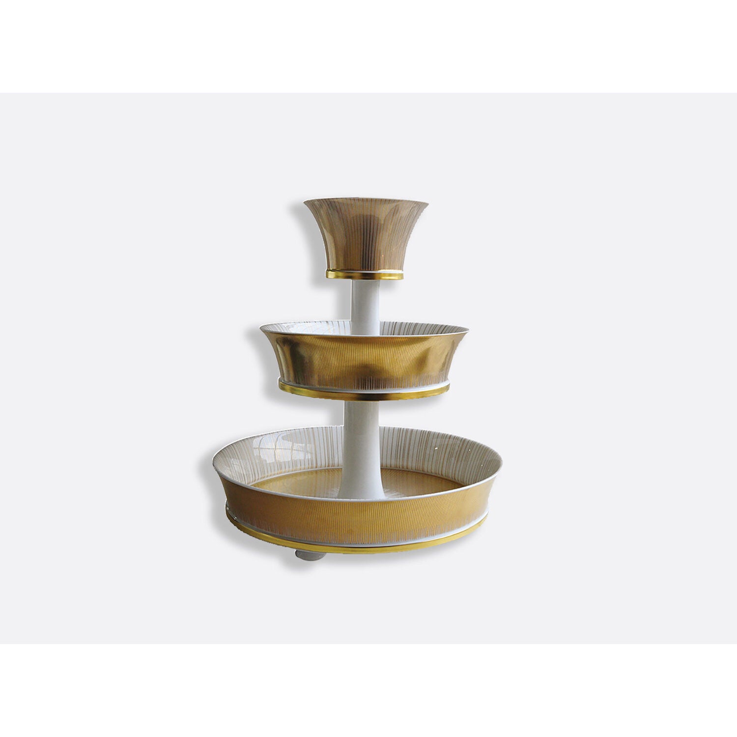 Bernardaud 3 tier tray, Limoges porcelain, Sol collection, on a white background