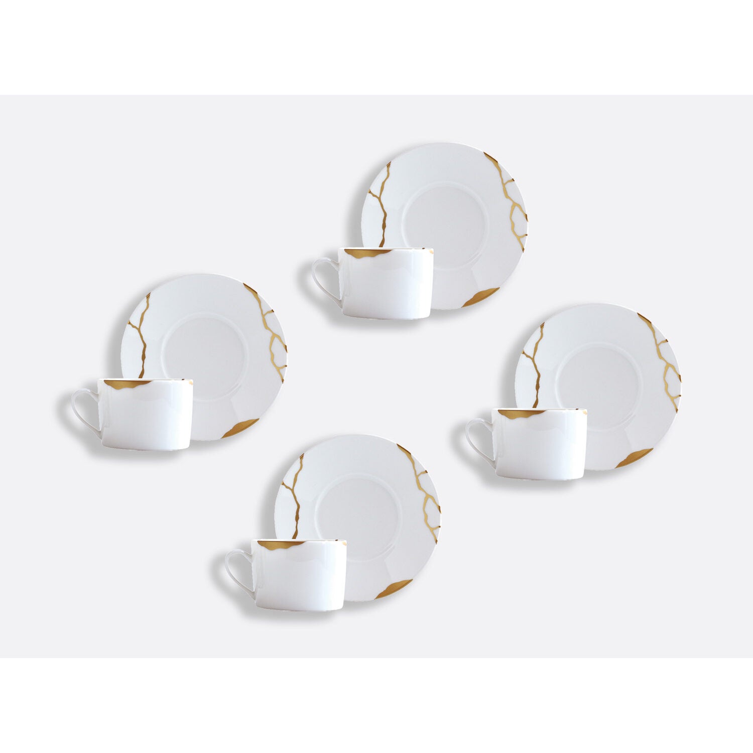 Bernardaud Set of tea cups and saucers 5 oz, Limoges porcelain, Tasses à Thé JP collection, detail view