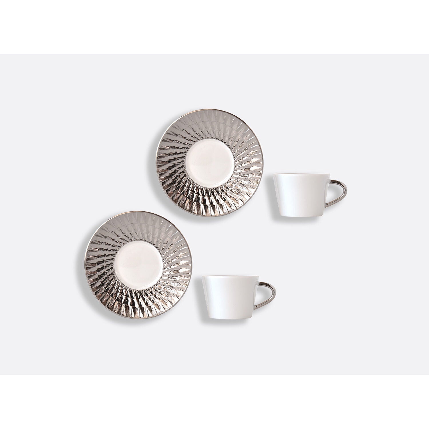 Bernardaud Espresso cup and saucer gift box - 2.8 oz Twist Platinum, Limoges porcelain, Twist Or & Platine collection, detail view