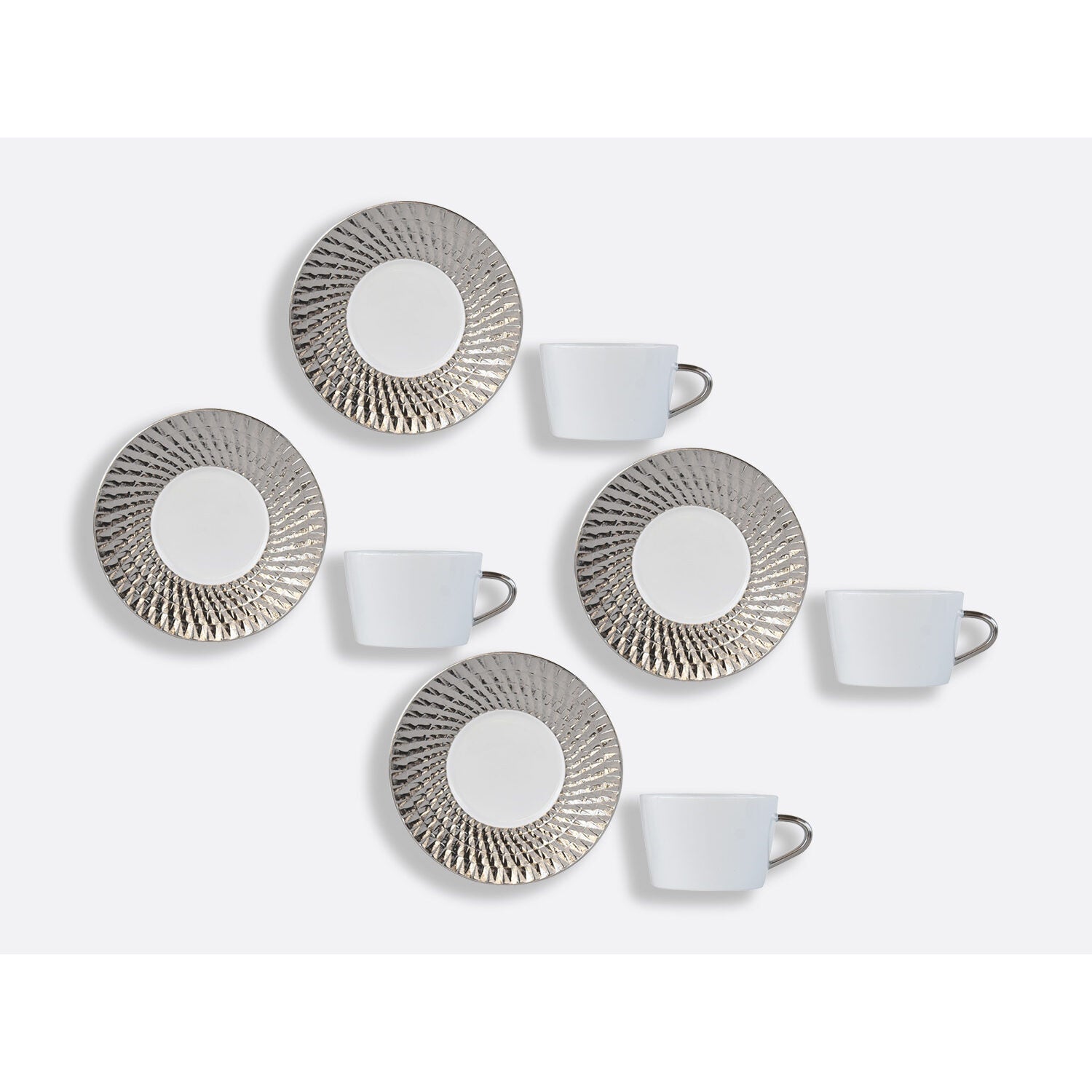 Bernardaud Tea cup and saucer gift box - 7 oz Twist Platinum, Limoges porcelain, Twist Or & Platine collection, detail view