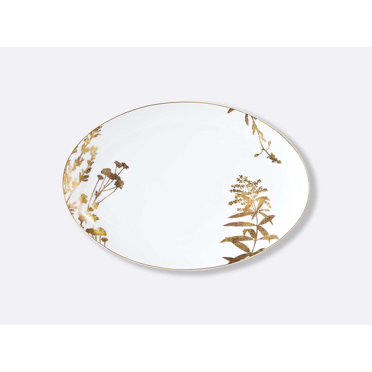 Bernardaud Oval platter 15", Limoges porcelain, Végétal Or collection, on a white background