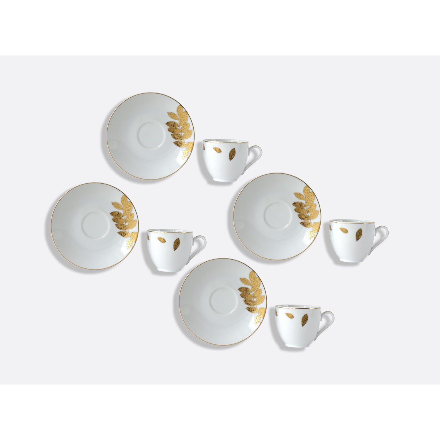 Bernardaud Set of espresso cup and saucer 4 oz, Limoges porcelain, Végétal Or collection, detail view