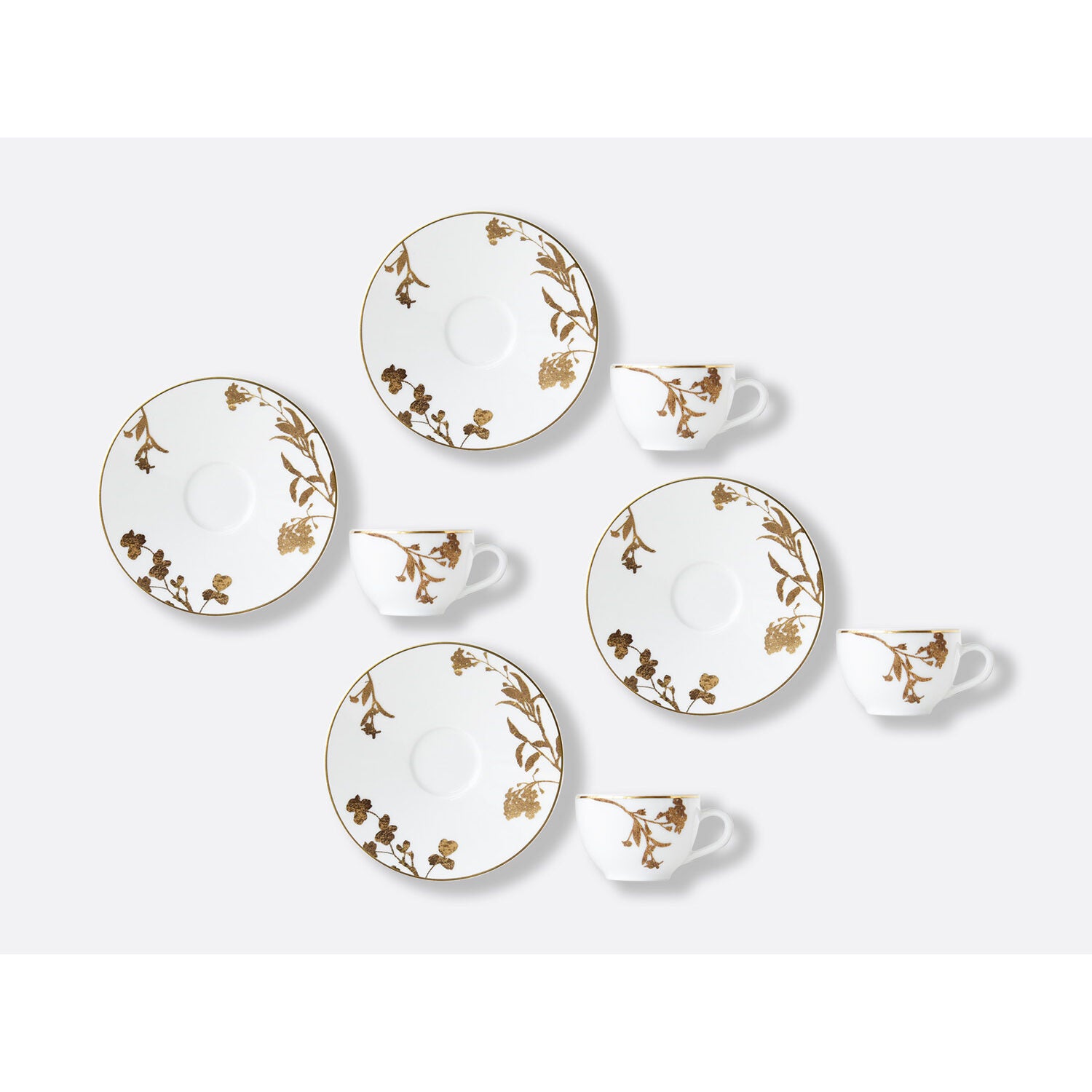 Bernardaud Set of moka cups and saucers 3 oz, Limoges porcelain, Végétal Or collection, detail view