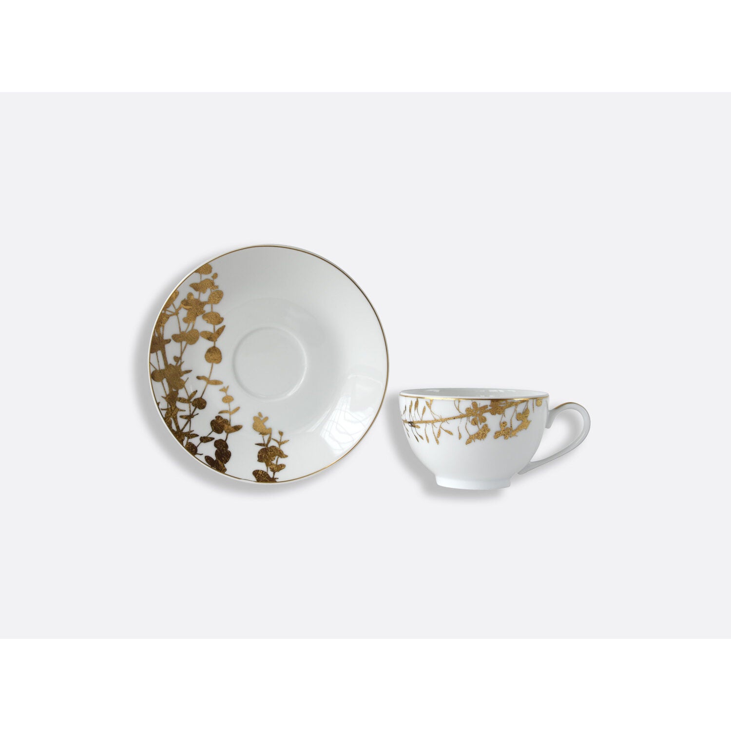 Bernardaud Tea cup and saucer gift box 4.4 oz, Limoges porcelain, Végétal Or collection, detail view