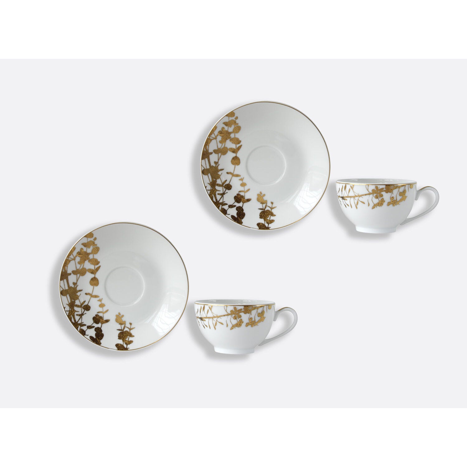 Bernardaud Tea cup and saucer gift box 4.4 oz, Limoges porcelain, Végétal Or collection, detail view