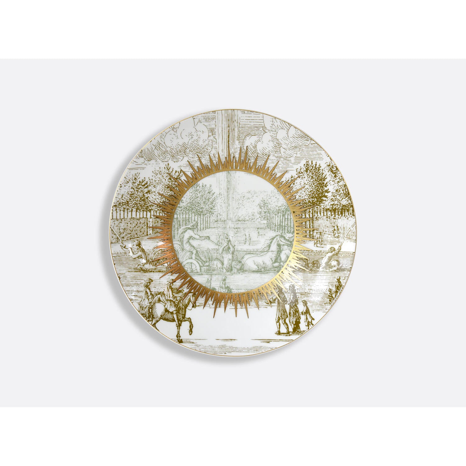 Bernardaud Green coupe plate 8.5", Limoges porcelain, Versailles Enchanté collection, on a white background