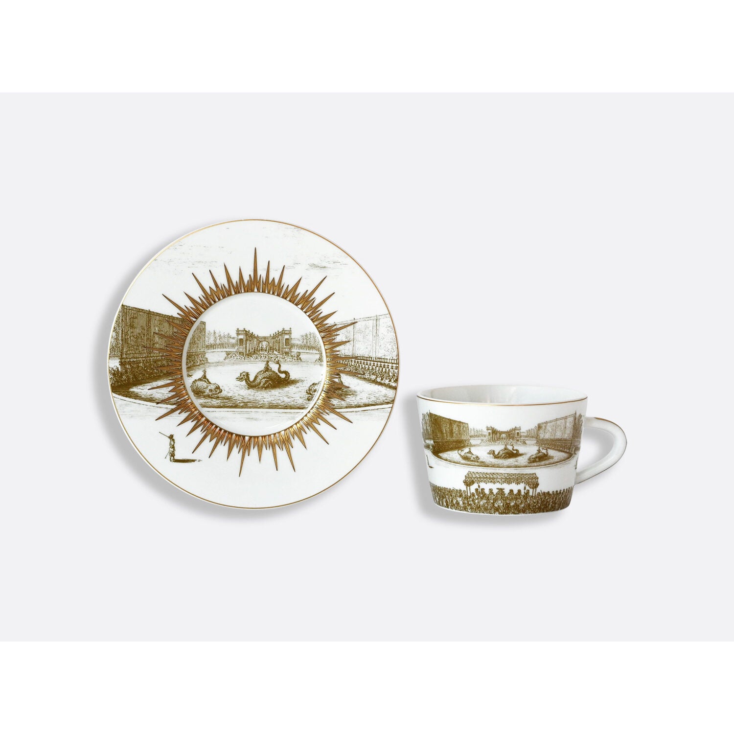 Bernardaud Tea cup and saucer gift box - 5 oz, Limoges porcelain, Versailles Enchanté collection, detail view