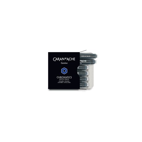 Caran d'Ache Chromatics Ink Cartridges, Idyllic Blue (Box of 6) on a white background