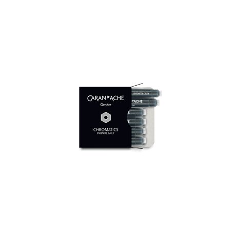 Caran d'Ache Chromatics Ink Cartridges, Infinite Grey (Box of 6) on a white background