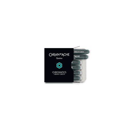 Caran d'Ache Chromatics Ink Cartridges, Vibrant Green (Box of 6) on a white background