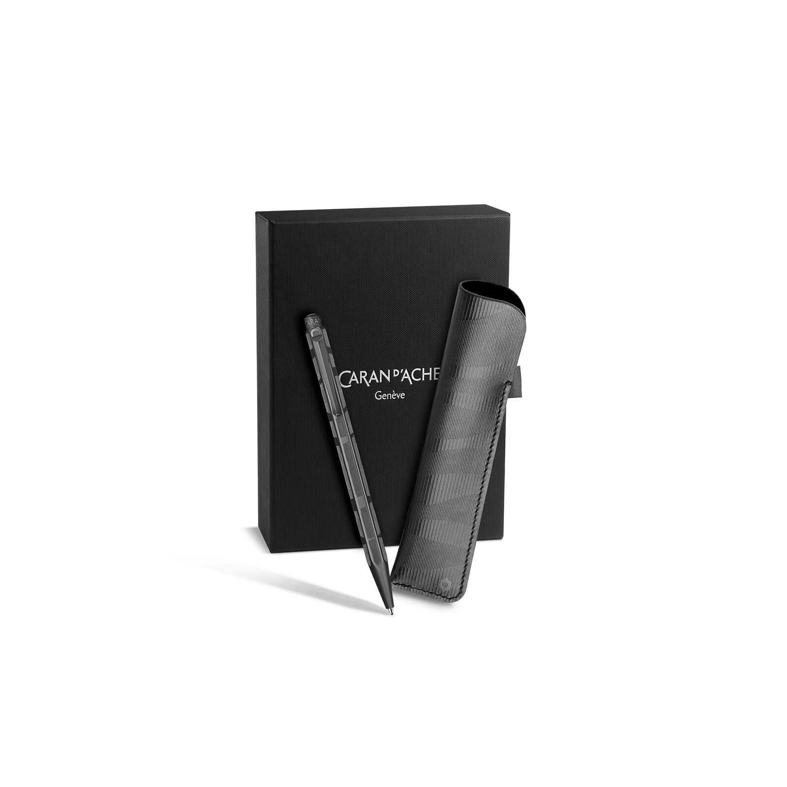 Caran d'Ache Ecridor Black Lines Ballpoint Pen & Leather Case Set — detail view 3