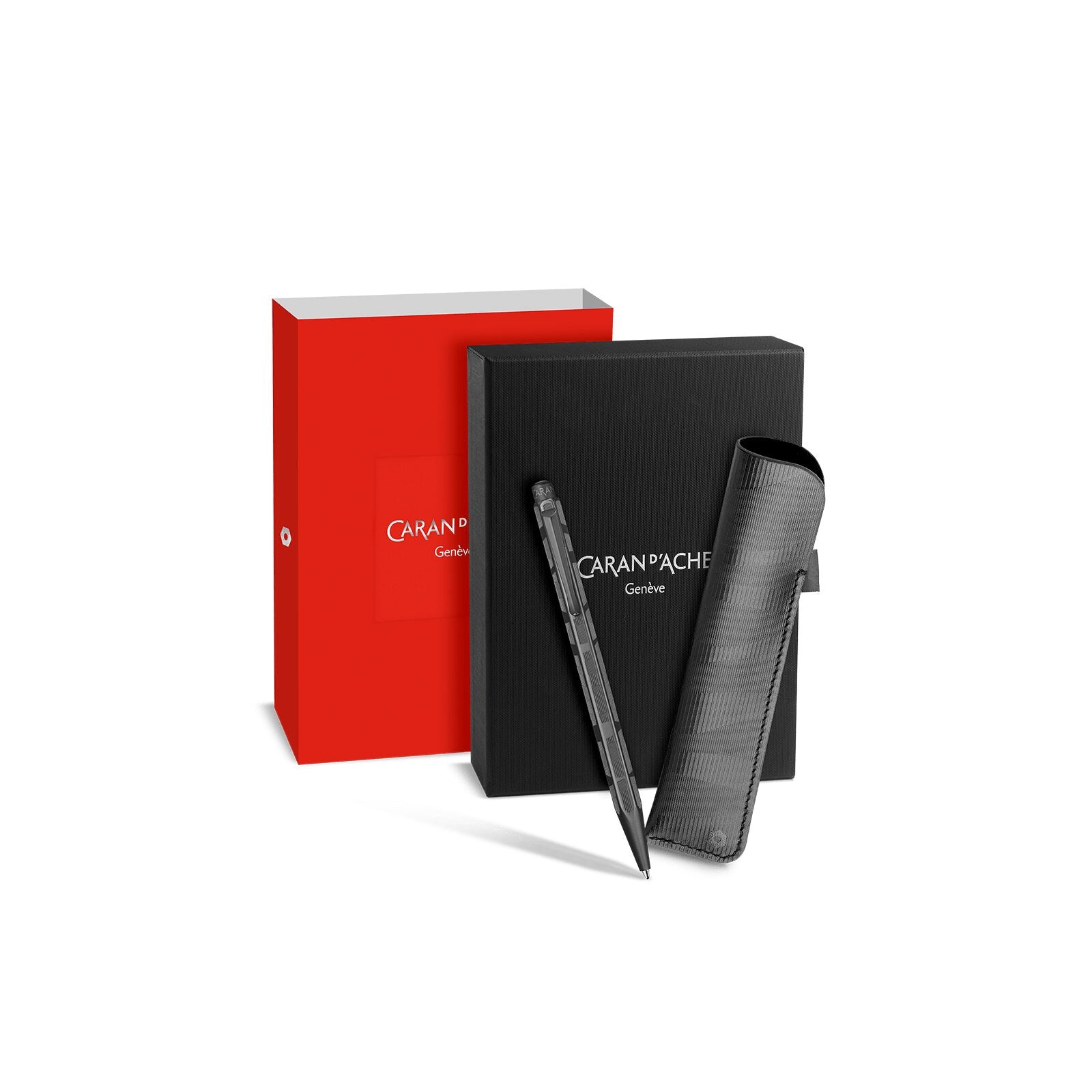Caran d'Ache Ecridor Black Lines Ballpoint Pen & Leather Case Set — detail view 4