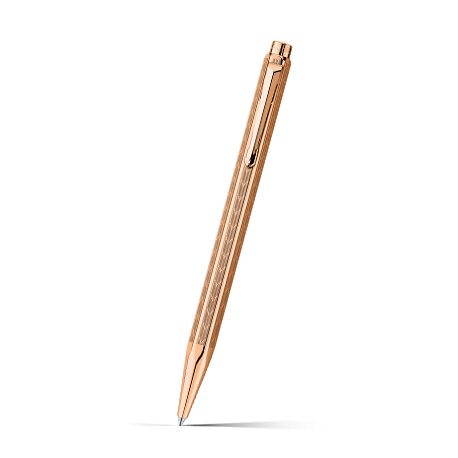 Caran d'Ache Ecridor Chevron Ballpoint Pen, Rose-Gilded on a white background