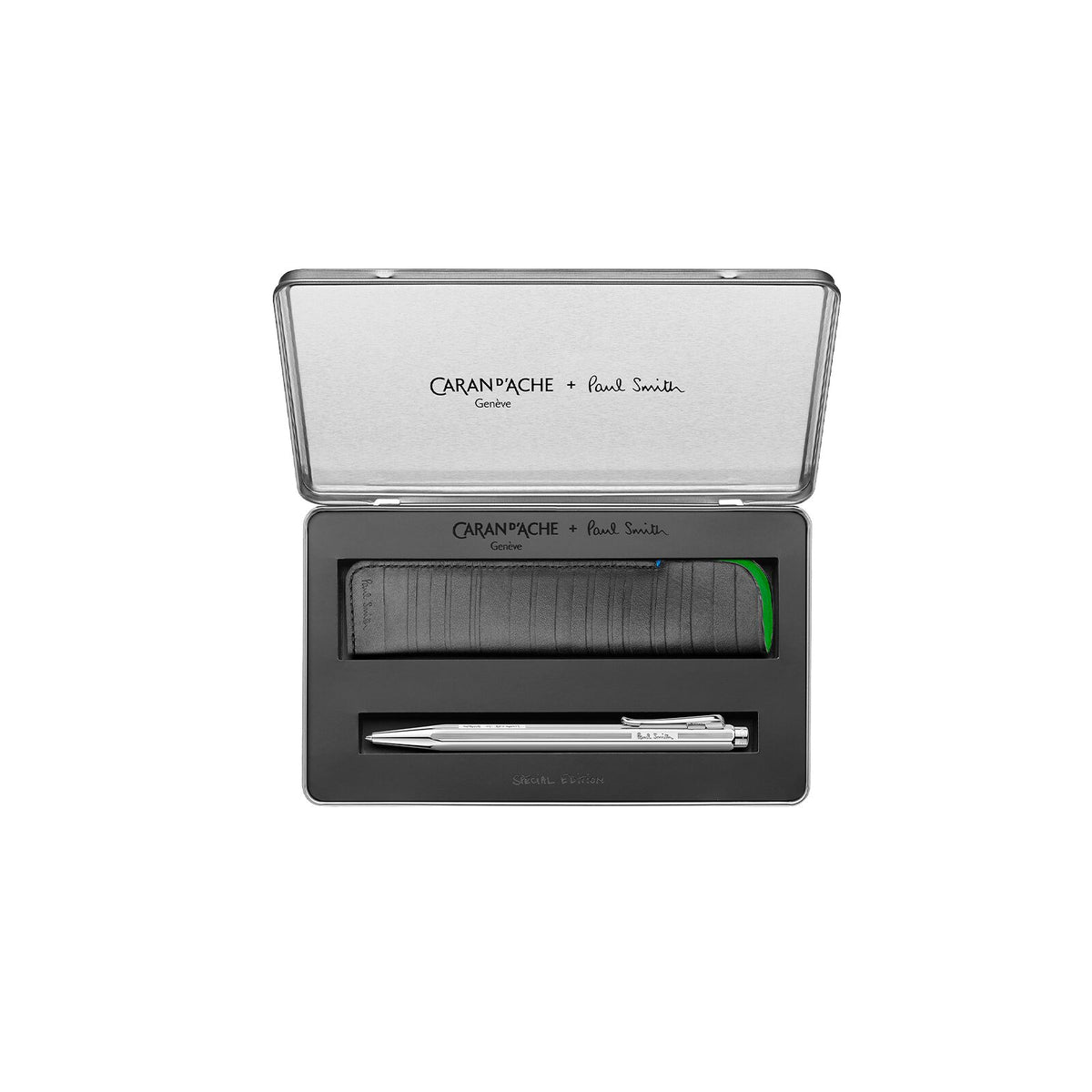 Caran d'Ache Ecridor Paul Smith Gray Silver Ballpoint Pen & Leather Case Set, detail view 7