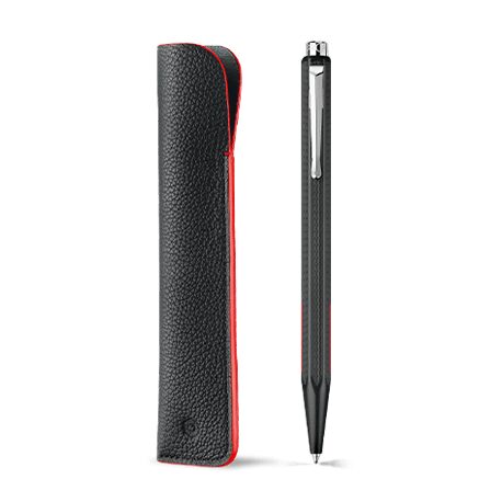 Caran d'Ache Ecridor Racing Ballpoint Pen & Leather Case Set on a white background