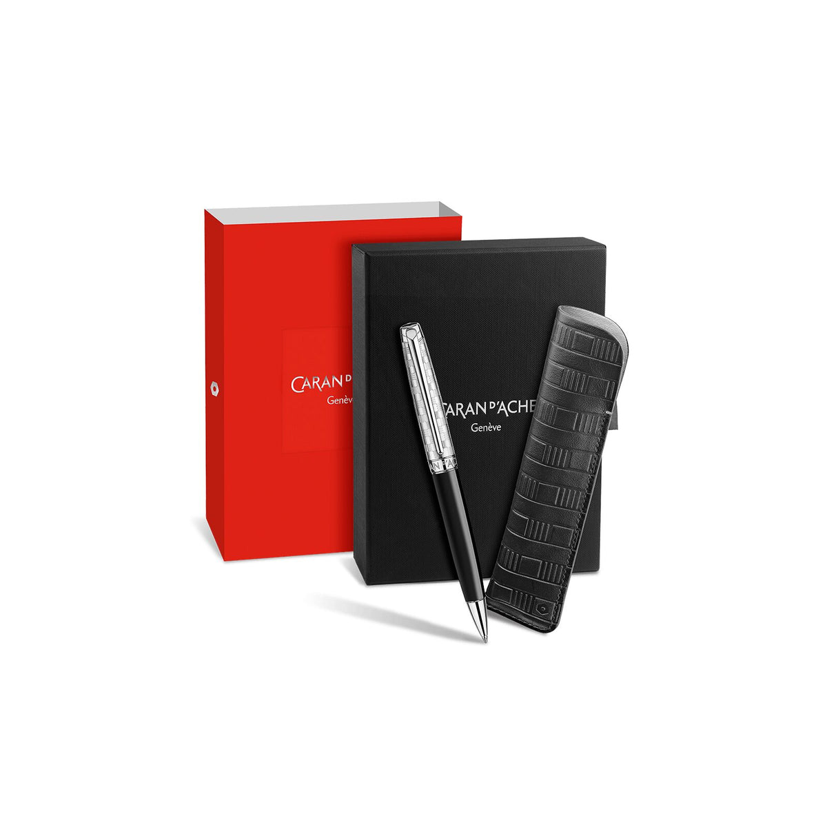 Caran d'Ache Léman Damier Ballpoint Pen & Leather Case Set, detail view 5