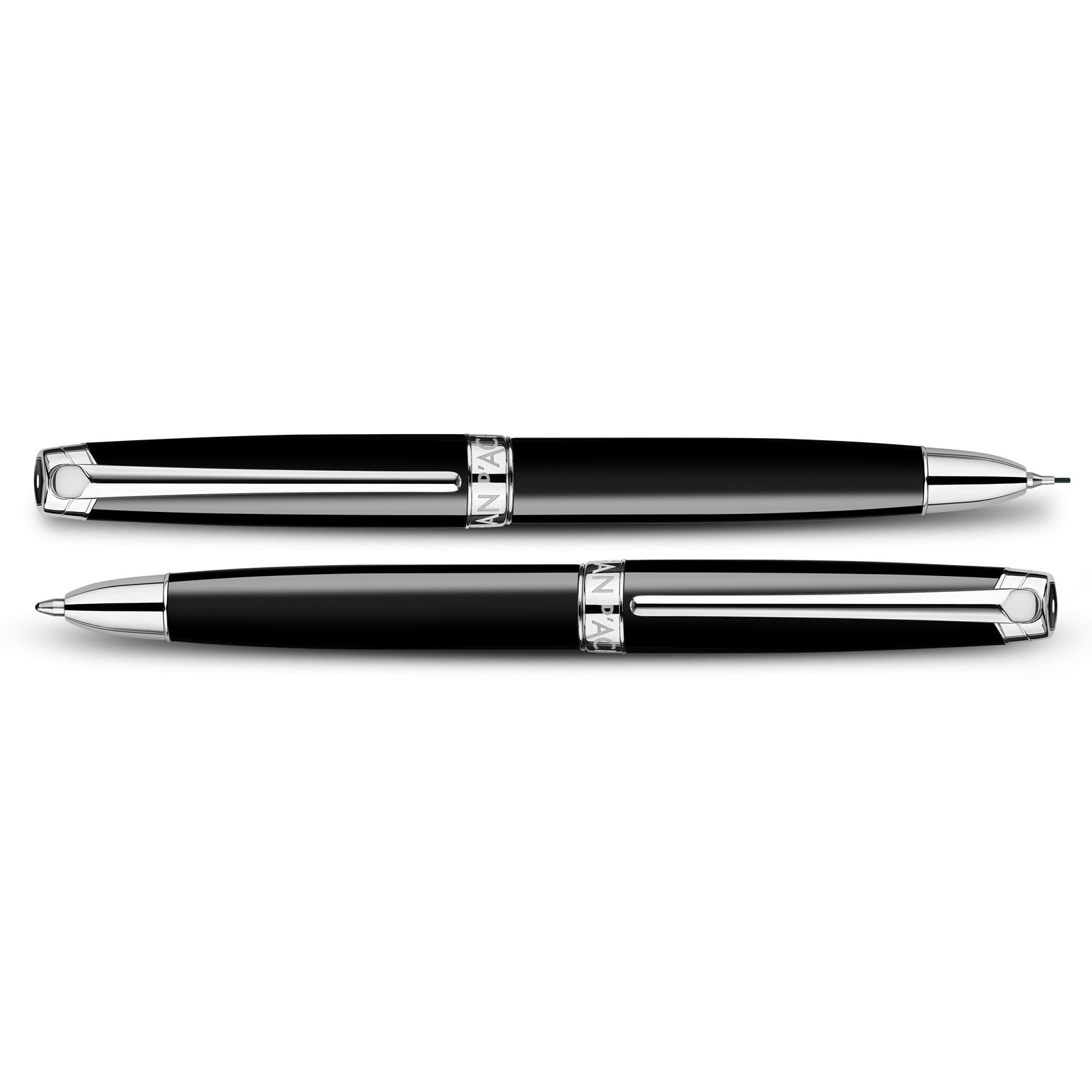 Caran d'Ache Léman Ebony Black Bi-Fonction Ballpoint Pen & Mechanical Pencil, Silver-Plated, Rhodium-Coated — detail view 1