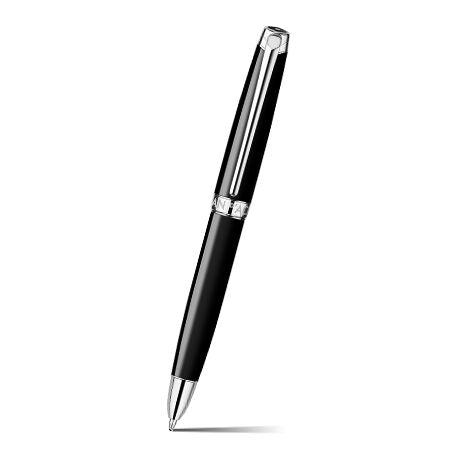 Caran d'Ache Léman Ebony Black Bi-Fonction Ballpoint Pen & Mechanical Pencil, Silver-Plated, Rhodium-Coated on a white background