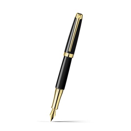 Caran d'Ache Léman Ebony Black Fountain Pen, Gold-Plated on a white background