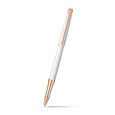 Caran d'Ache Léman Slim White Roller Pen on a white background