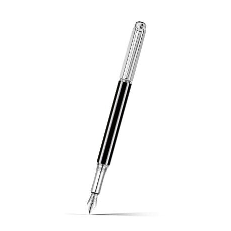 Caran d'Ache Varius China Black Fountain Pen, Silver-Plated, Rhodium-Coated on a white background