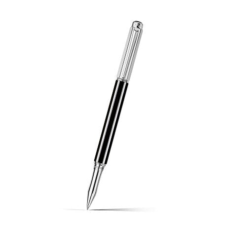 Caran d'Ache Varius China Black Roller Pen, Silver-Plated, Rhodium-Coated on a white background