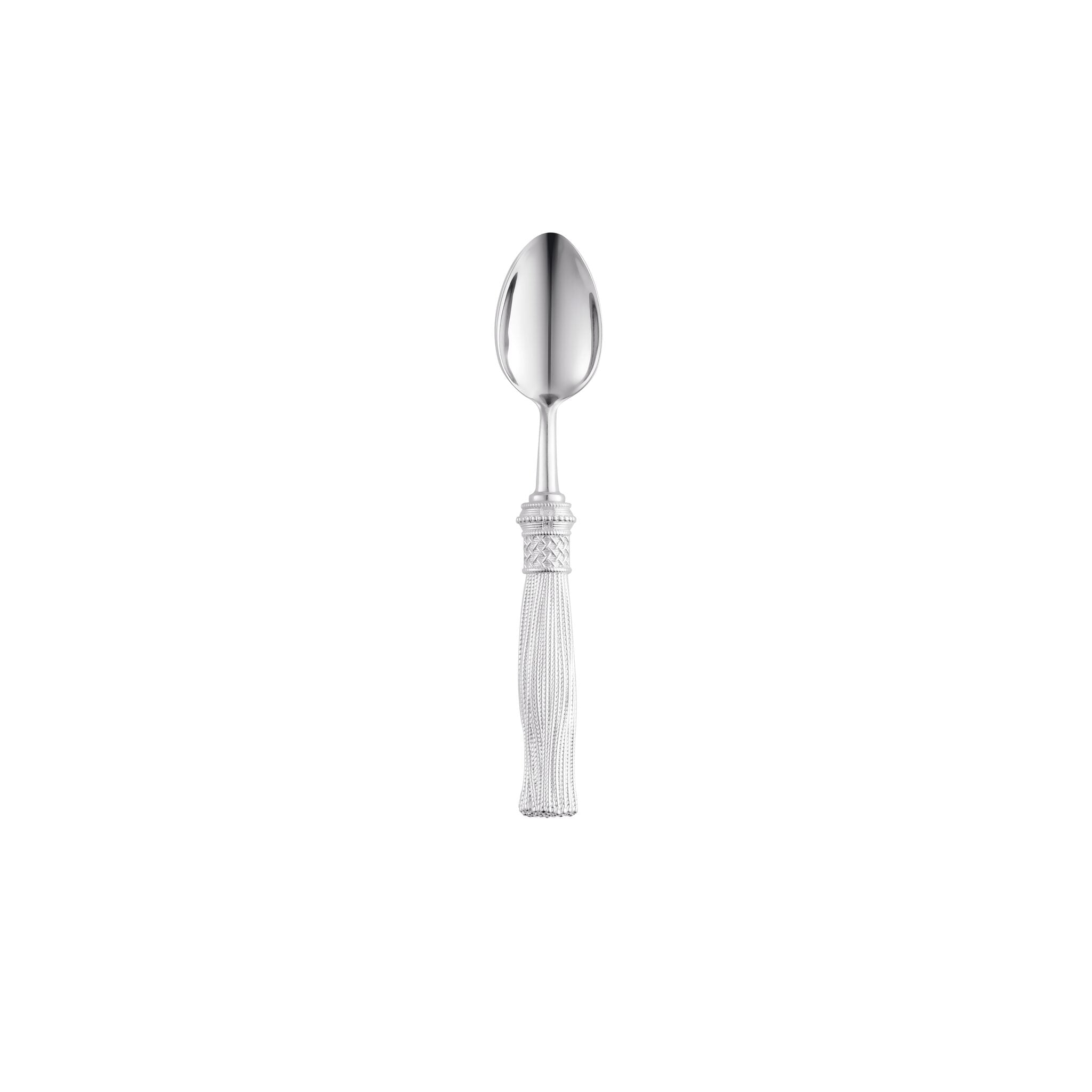Christofle Pompon Silver-Plated Coffee Spoon Set in silver-plate on a white background