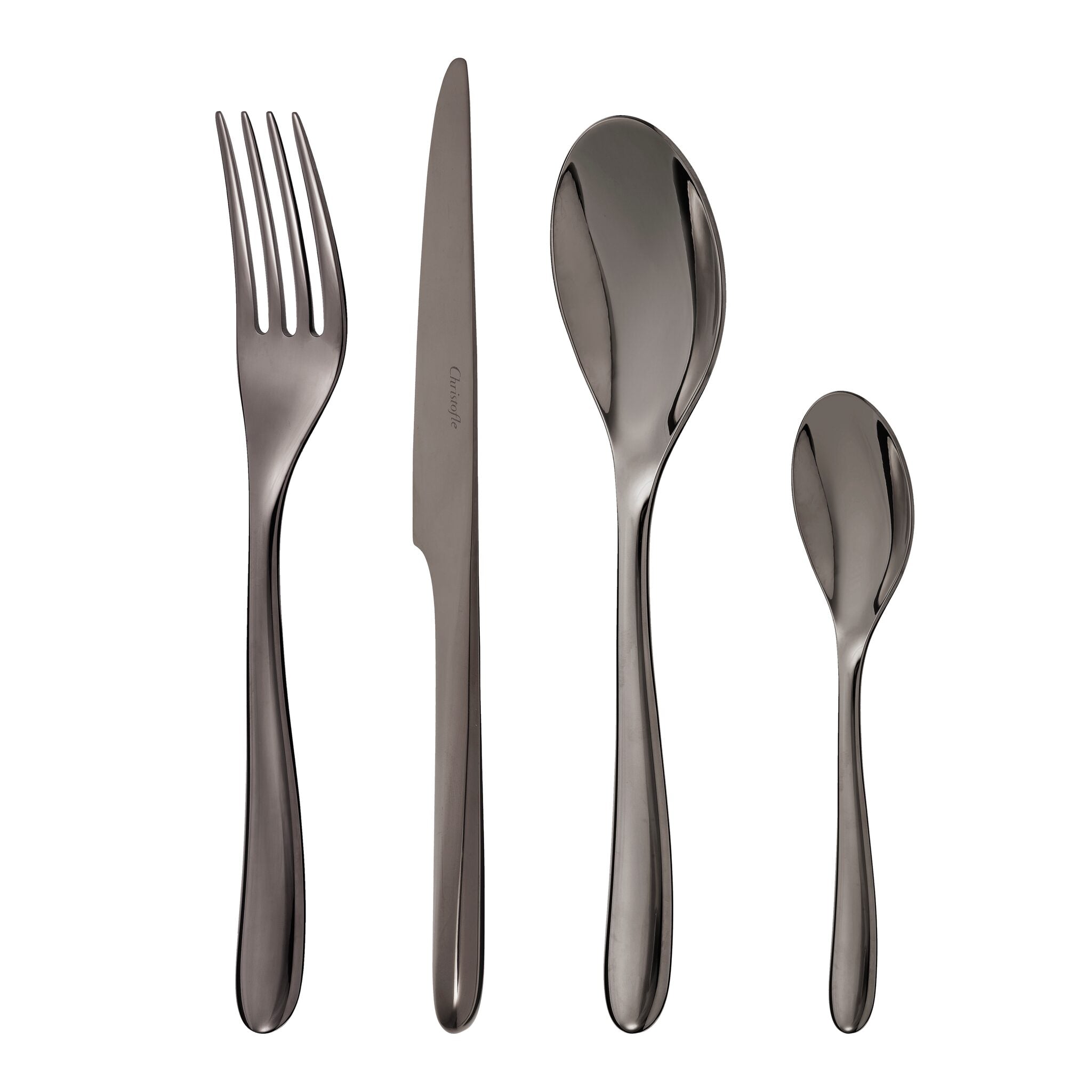 Christofle L'Ame de Christofle 4-Piece Black Stainless Steel Flatware Set in stainless steel on a white background