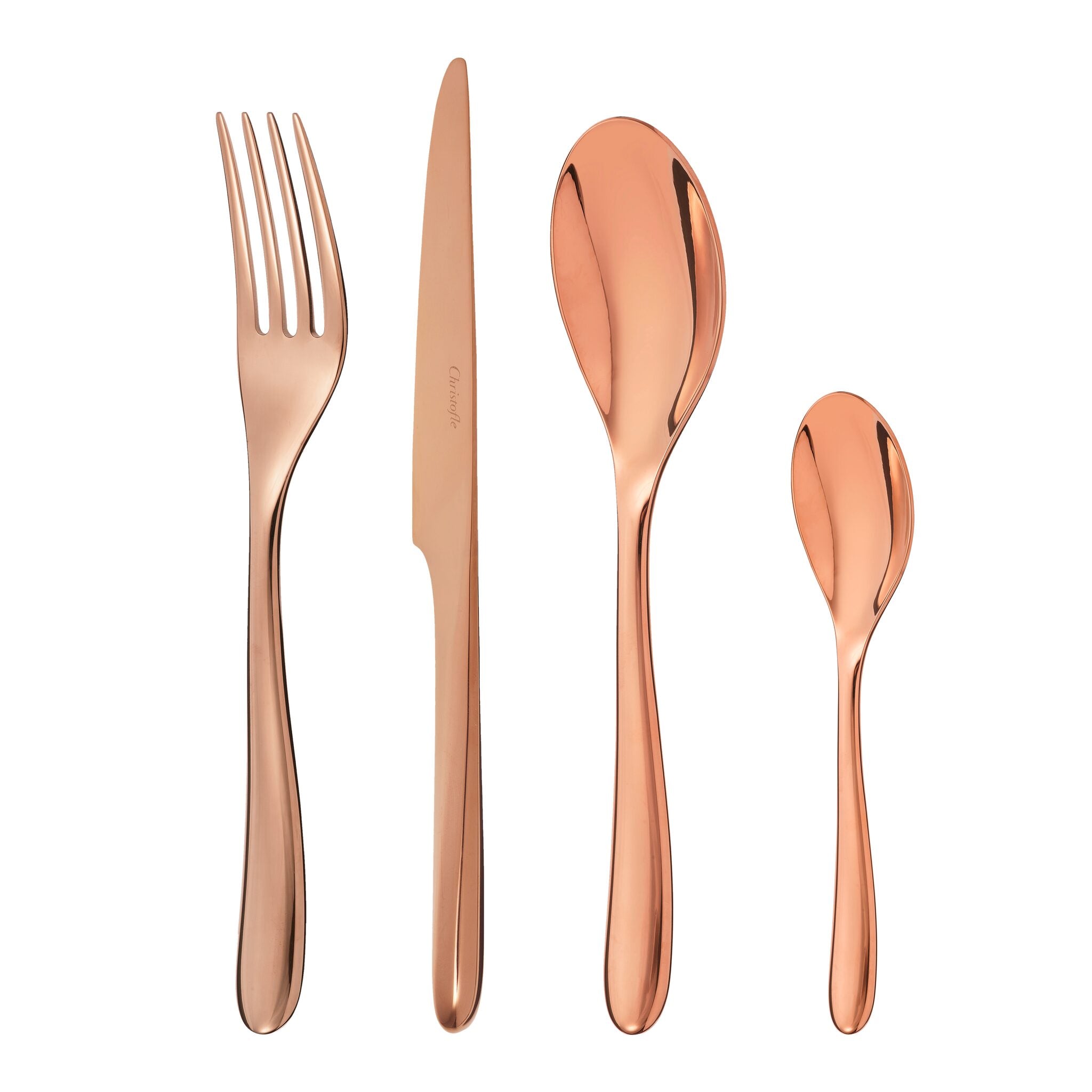 Christofle L'Ame de Christofle 4-Piece Copper Stainless Steel Flatware Set in stainless steel on a white background