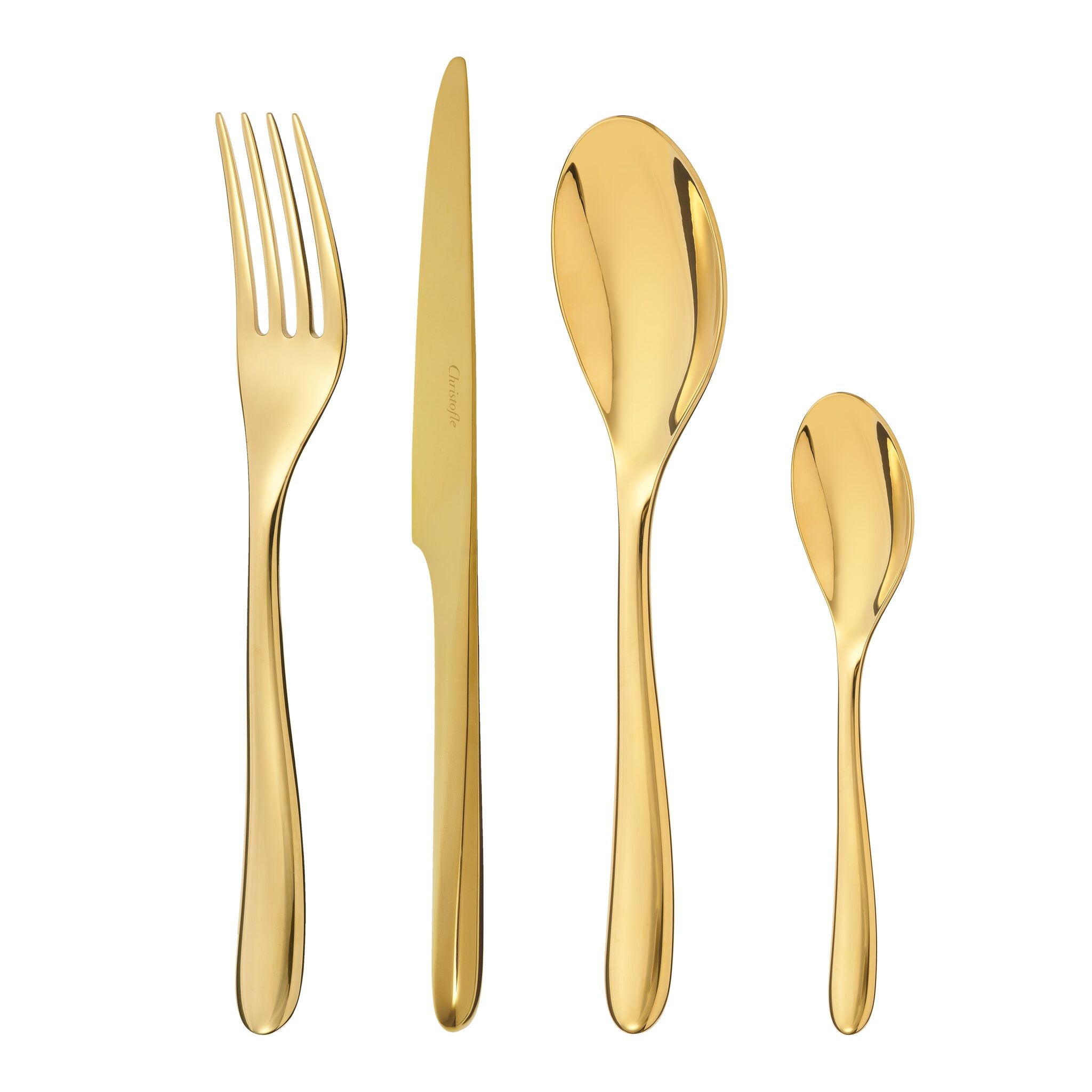 Christofle L'Ame de Christofle 4-Piece Gold Stainless Steel Flatware Set in stainless steel on a white background